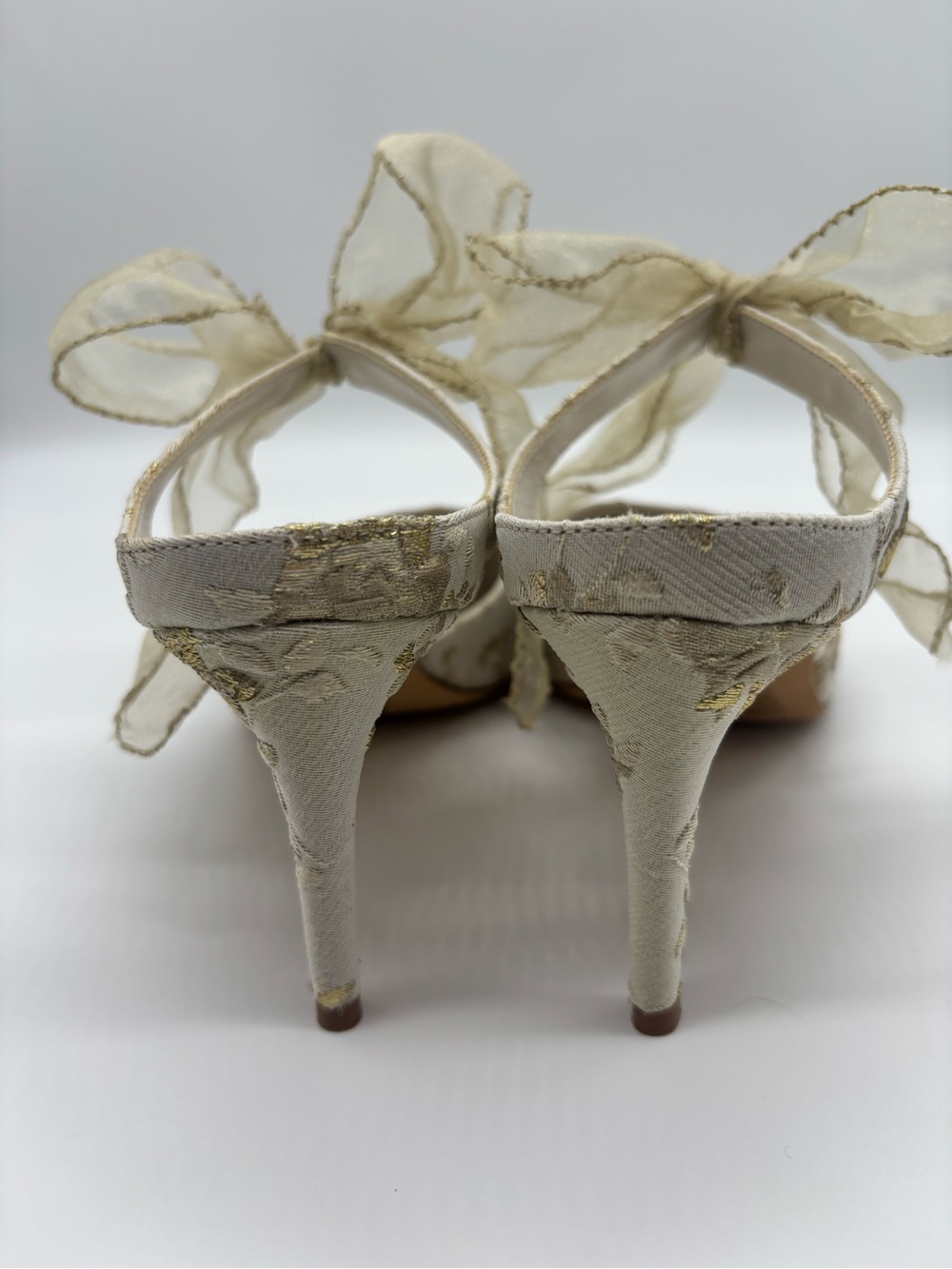 Something Bleu Bridal Ivory Pointed-Toe Heels with Gold Floral Embroidery - Picture 4 of 8